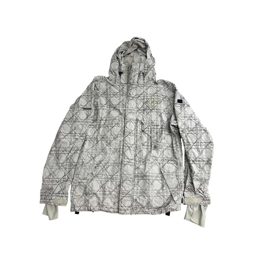 686 Smarty Snowboard Jacket Mens Medium Grey Geometric Grid Print Hooded Shell